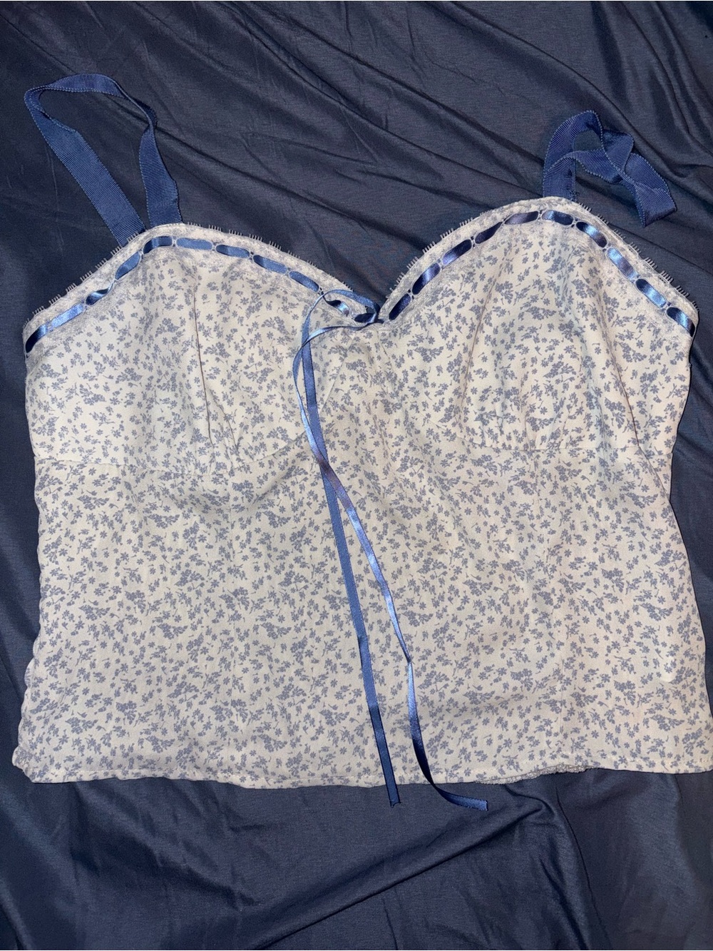 Sienna Sky Blue Floral Lace-Trim Cami